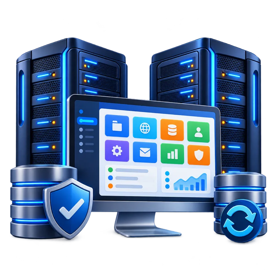 Infraestructura empresarial administrada con cPanel, redundancia y copias de seguridad